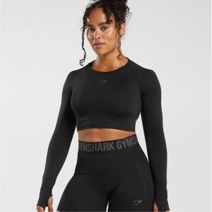 Gymshark Black Long Sleeve Crop Top LG